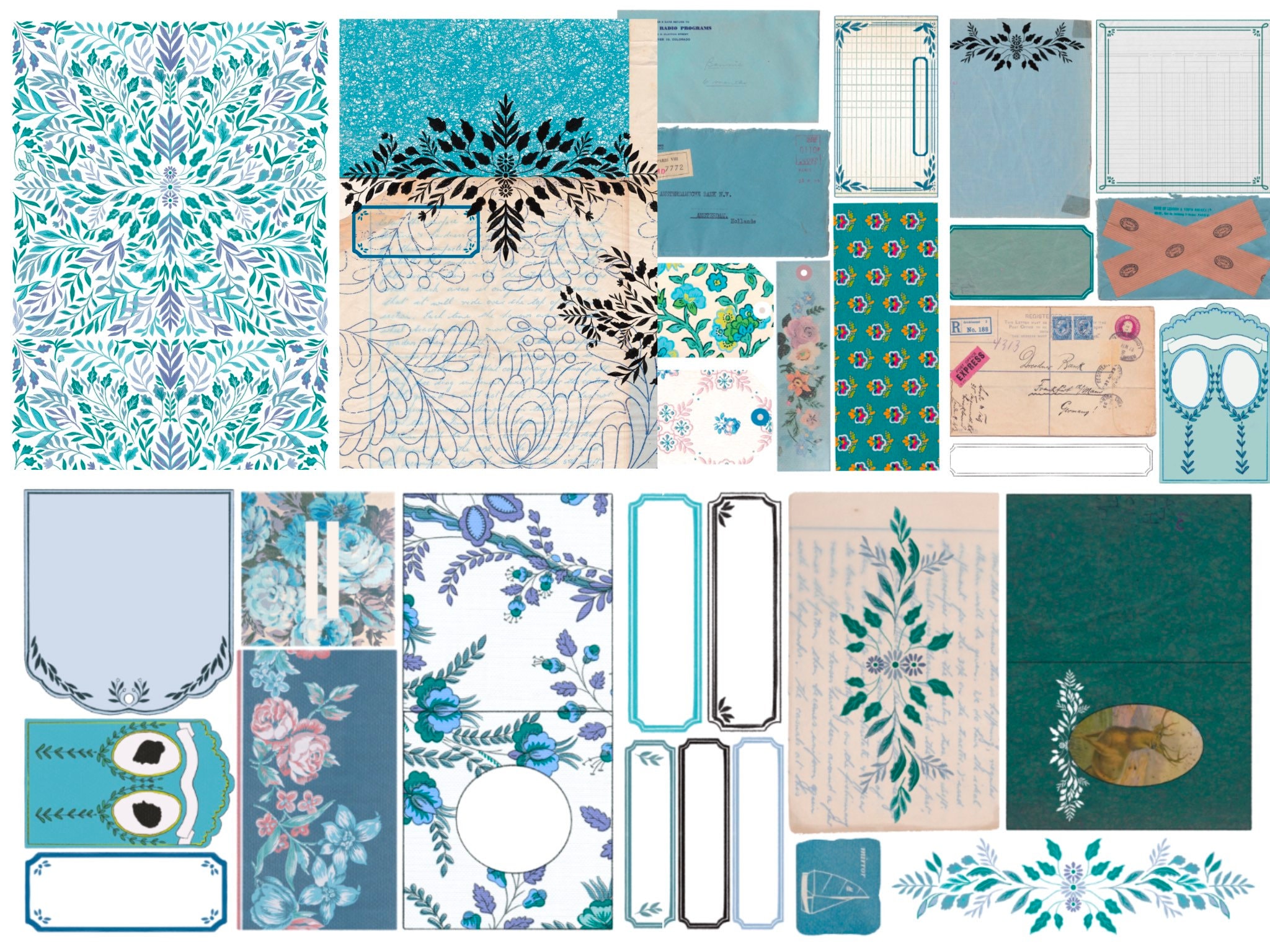 Junk Journal Printable Kit Blue Vintage Ephemera - Etsy