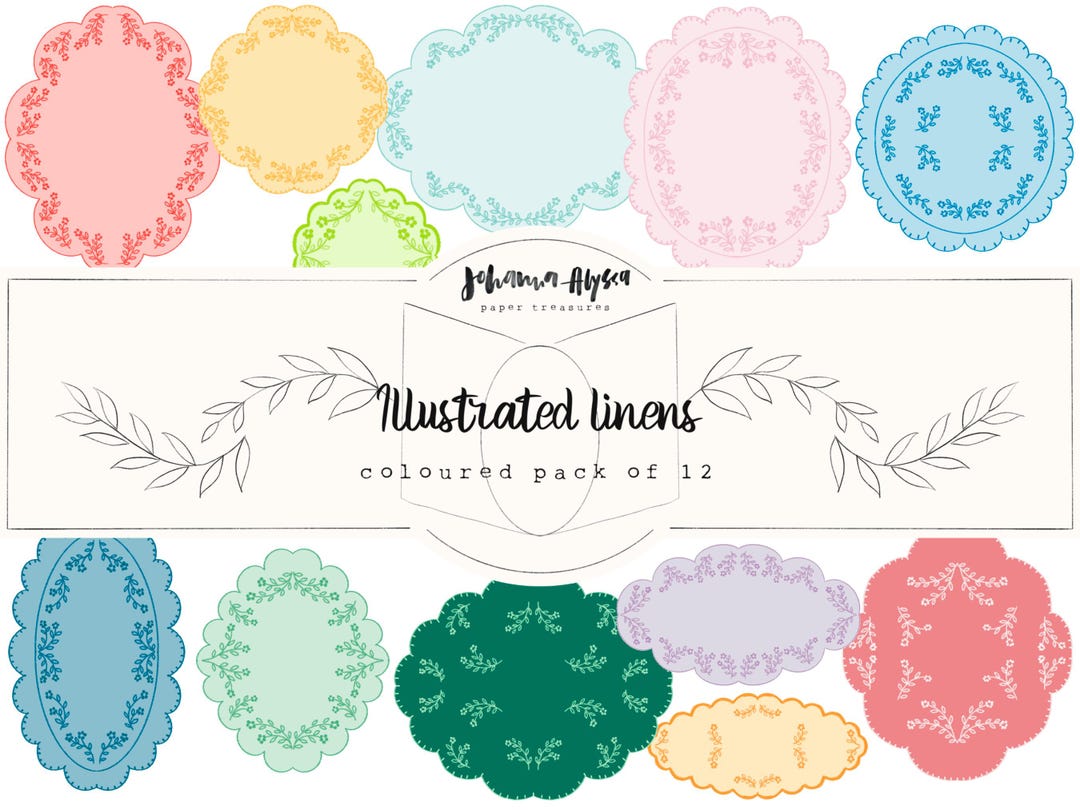 Vintage Linens, Illustrated Linens, Junk Journal Kit, Printable Cards ...