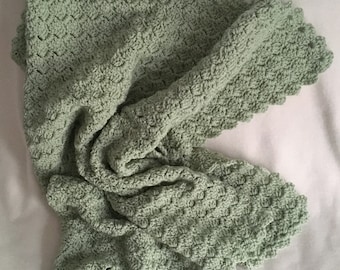 Crochet baby blanket - Sage Green. Gender Neutral. Ready to Ship.