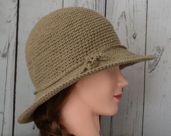 Packable Woman's Sun Hat. Handmade. Wide Brimmed.  Cotton Blend.  Gardening. Travel. Hiking. Beach.  Color Wet Sand. Small. Medium. Large.