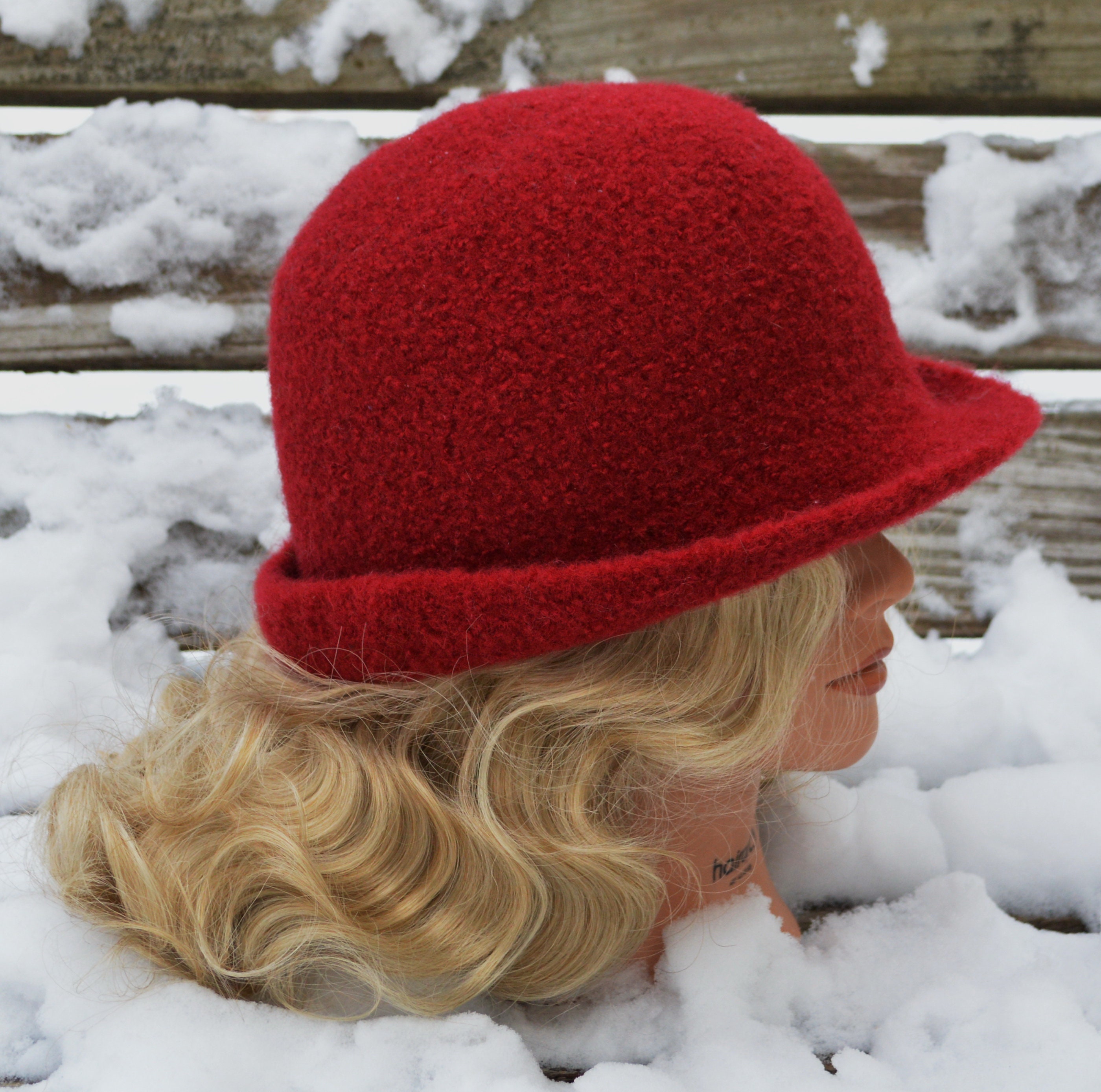 Classic 1920's Hand Felted Wool Cloche Hat. Dark RED. Ready to Ship.