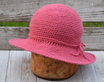 Packable Woman's Sun Hat. Handmade. Wide Brimmed.  Cotton Blend.  Garden. Travel. Hiking. Beach.  Color Pink. Medium. Large.