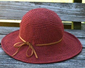Packable Woman's Sun Hat. Handmade. Wide Brimmed.  Cotton Blend.  Garden. Travel. Hiking. Beach.  Color Sodona, rust.  small. medium. large.