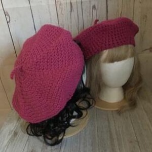 French Style Beret Raspberry. Crochet. Small Medium Large.