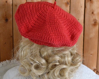 French Style Beret. Red. Cotton. Small Medium Large.  Ready to Ship.