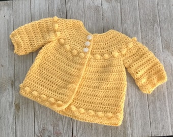 Yellow baby cardigan. Ready to Ship in size 3-6 months