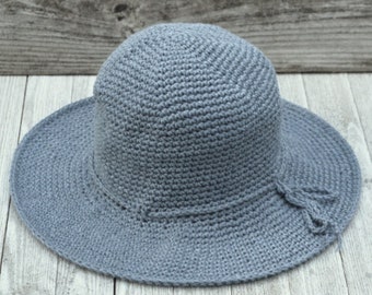 Handmade. Packable Wide Brimmed Hat. Packable, women's wide brim, cotton, Sun Hat, Faded Denim Blue.  small. medium. large.