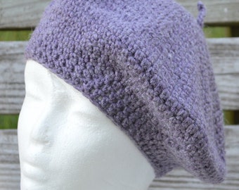 French Style Beret Lavender Heather. Crochet. Small Medium Large.  Ready to Ship.