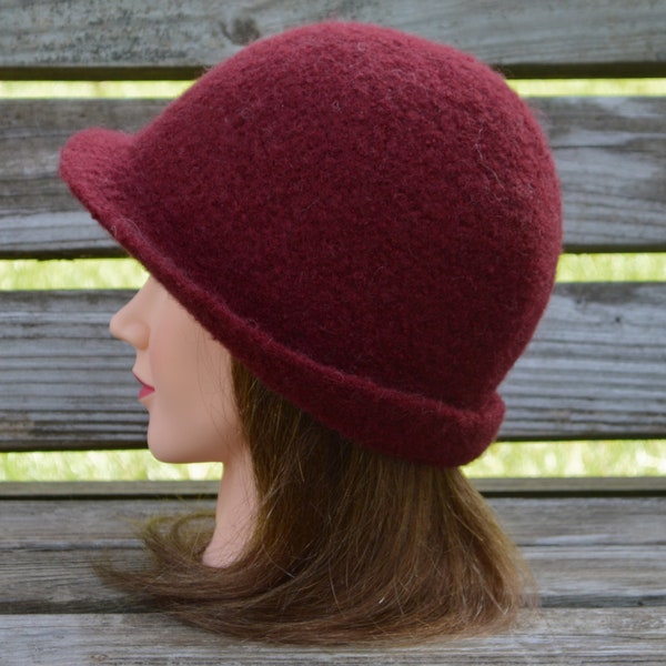 Classic 1920’s hand felted wool cloche hat. Burgundy.   Ready to Ship.