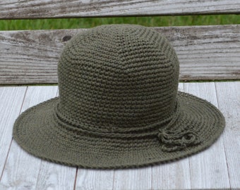 Handmade. Packable Wide Brimmed Hat. Packable, women's wide brim, cotton, Sun Hat, Dark Olive.