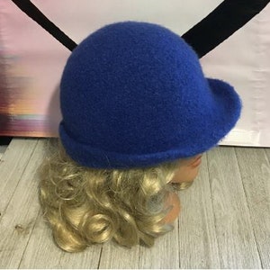 Classic 1920s hand felted wool cloche hat. Royal Blue. Blue Velvet. Made to Order image 1