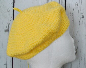 French Style Beret. Daffodil Yellow. Cotton blend. Small Medium Large.  Ready to Ship.
