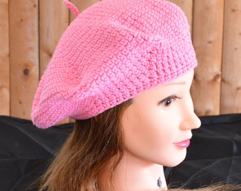 French Style Beret. Pink. Cotton. Small Medium Large.  Ready to Ship.