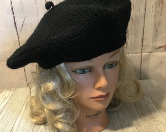 French Style Beret Black. Crochet. Small Medium Large.  Ready to Ship.
