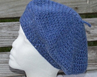 French Style Beret Blue Jeans Heather. Crochet. Small Medium Large.  Ready to Ship.