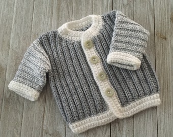 Grey baby boy cardigan,   Infant Sweater size 0-3 months,  New baby, Baby Shower Gift