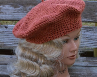 French Style Beret. Clay. Cotton blend. Small Medium Large.  Ready to Ship.