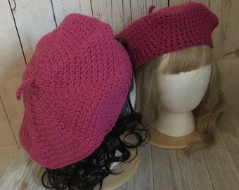 French Style Beret Raspberry. Crochet. Small Medium Large.  Ready to Ship.