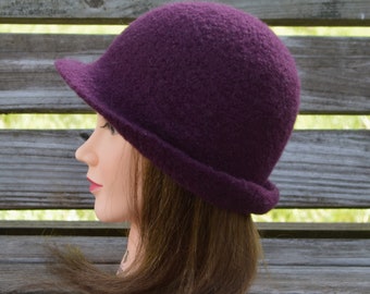 Classic 1920’s hand felted wool cloche hat. Dark Wine.   Small. Medium. Large. Ready to Ship.