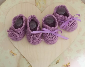 Baby Booties.  Orchid.  Crochet. Knit.  Baby Shoes.  Baby Gift.  0-3months.  3-6months.