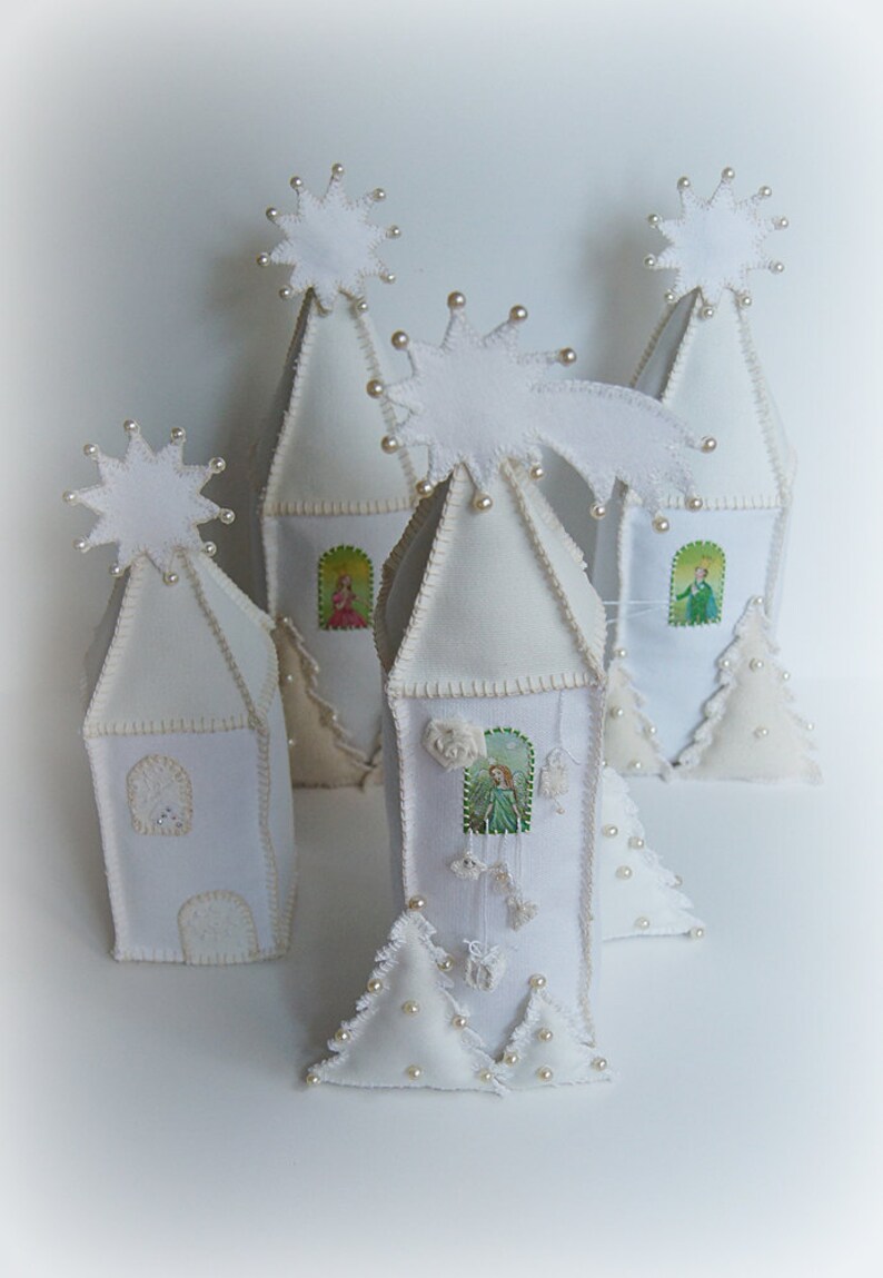 Miniature House Guardian Angel Christmas Decoration Fabric Etsy