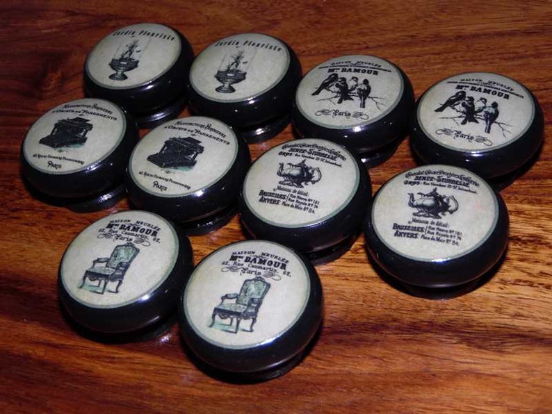 Limited Edition set of 10 Black Vintage Shabby Chic Style Wooden Cabinet Drawer Door KNOBSHANDLES Porcelain Look set no 21