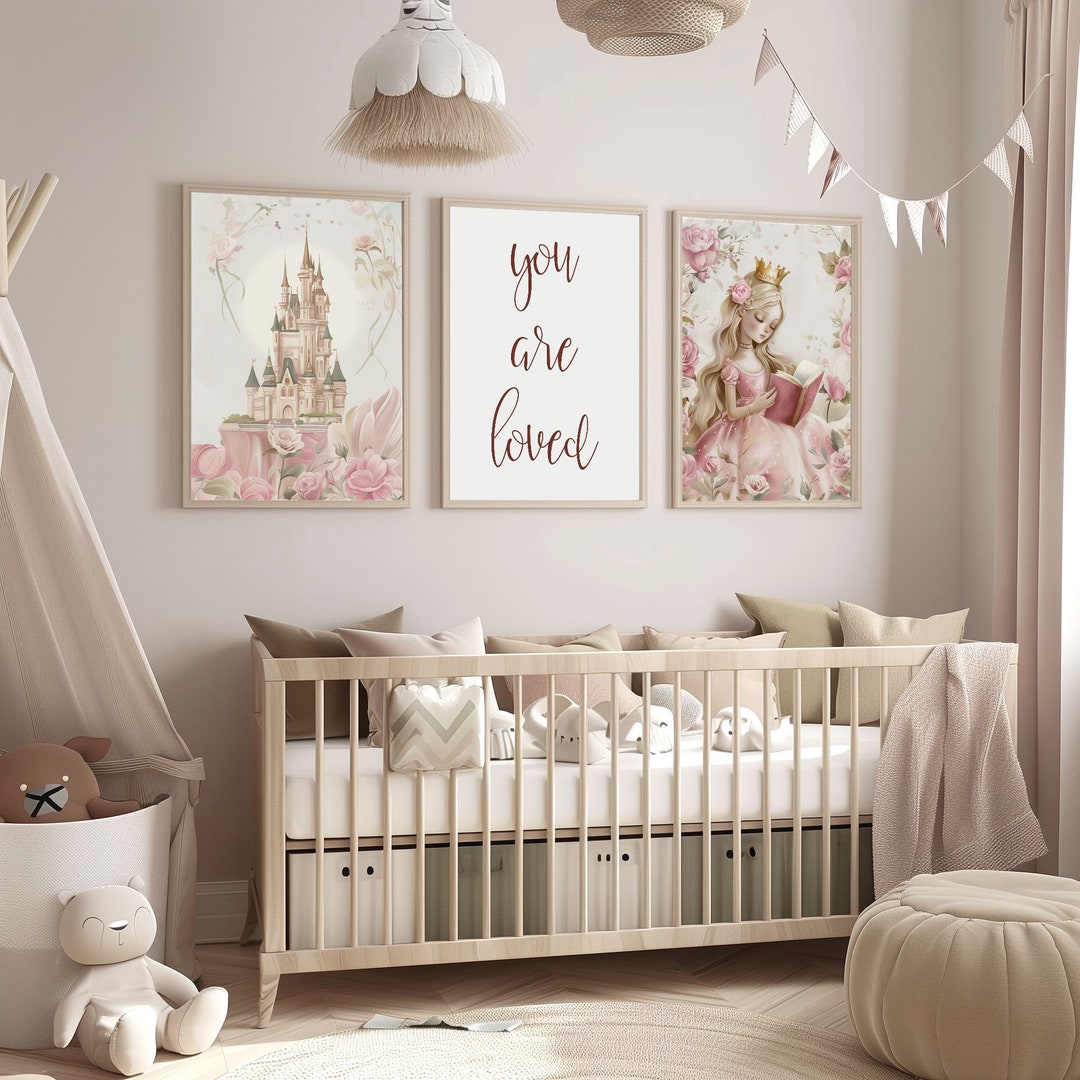A4 Digital Baby Girl Nursery Wall Art Print, Pink Princess Watercolor ...