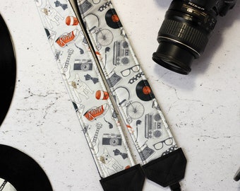 Hipster vintage style camera strap. Padded reflex camera strap. Vegan camera strap