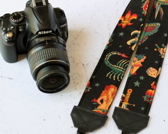 Sailor Jerry camera strap. Padded reflex camera strap. Vegan camera strap