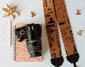 Stationery kawaii camera strap. Padded reflex camera strap. Vegan camera strap