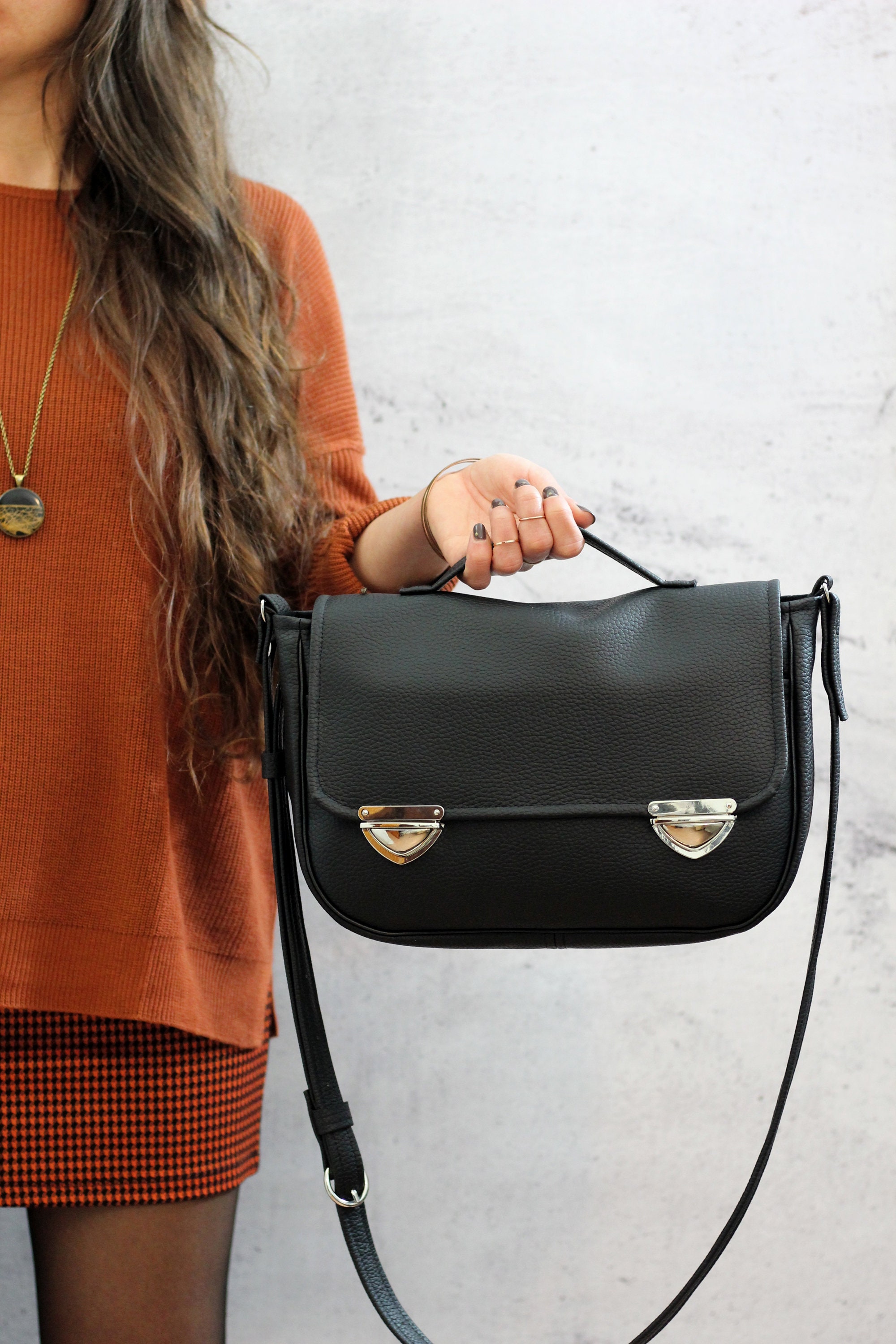 Agnes Vegan Press-Lock Satchel