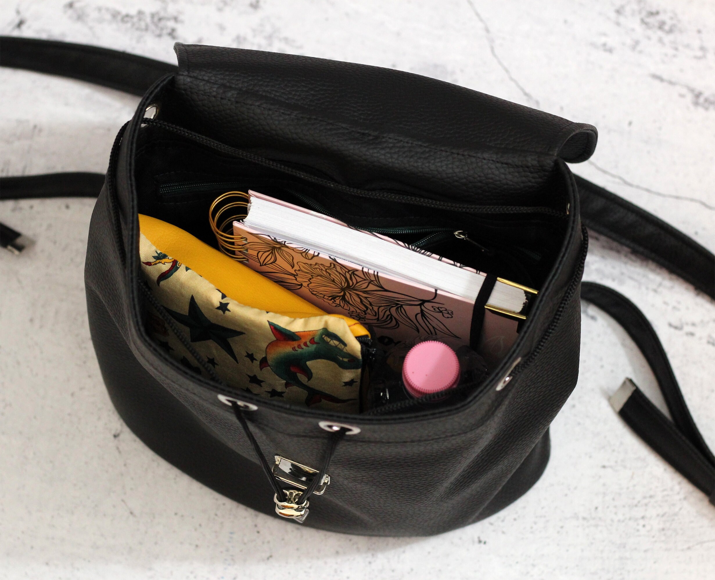 Black vegan backpack. Black bucket backpack. Women backpack Etsy