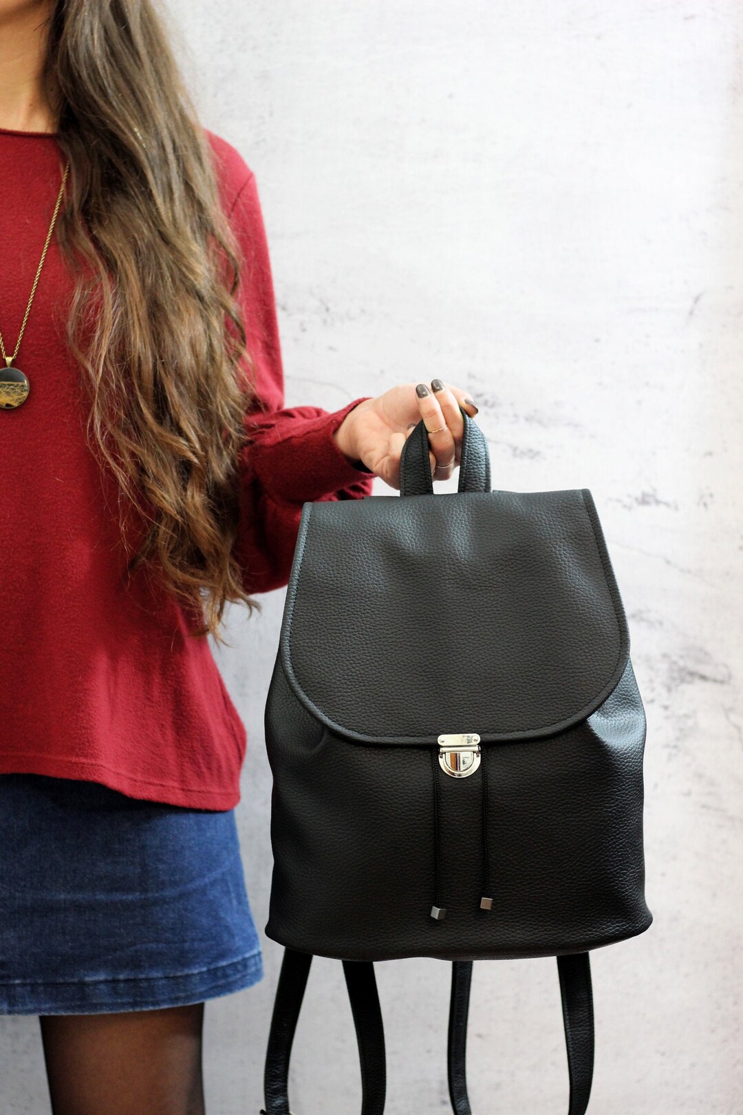 Black 13 Vegan Backpack. Black Bucket Backpack. Women Etsy