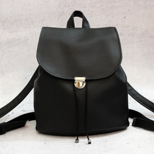 Black vegan backpack. Black bucket backpack. Women backpack purse image 8