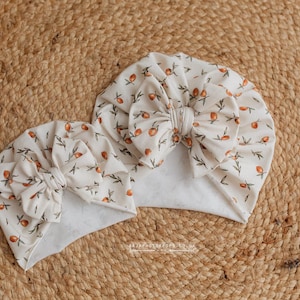 Baby newborn or sitter girl vintage lemon turban hat, cream, RTS