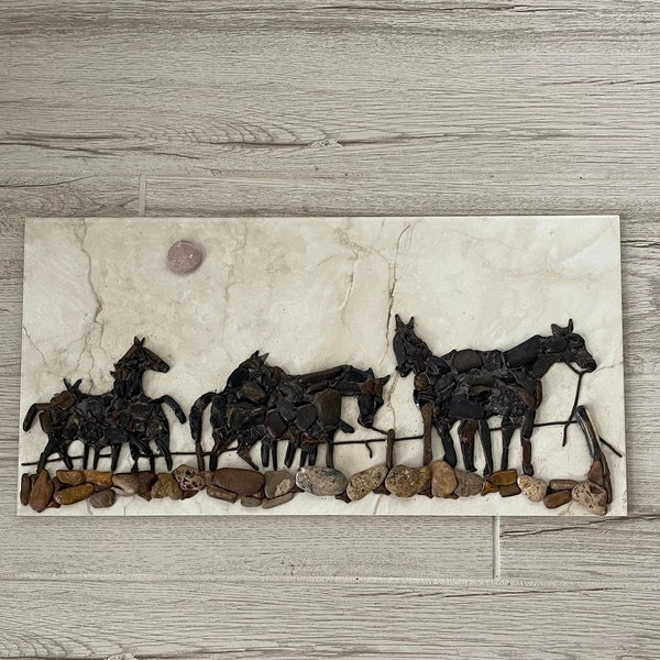 Corralled Horses. Pebble Mosaics. Pebble Art.