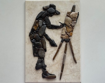 Painter. Pebble Mosaics. Pebble Art.