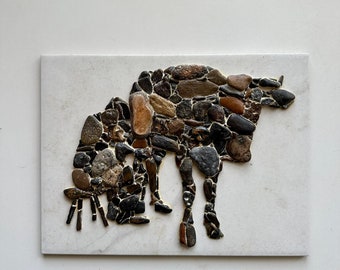 Milking a Cow. Pebble Mosaics. Pebble Art.