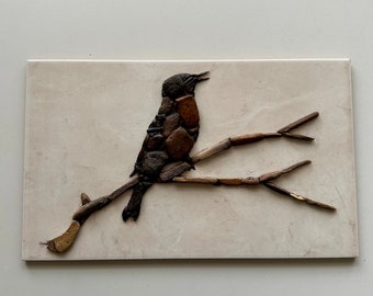 Singing Bird. Pebble Mosaics. Pebble Art.