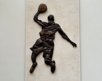 Basketball Player. Pebble Mosaics. Pebble Art.