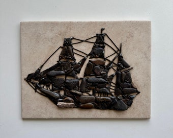 Tall Ship. Pebble Mosaics. Pebble Art.