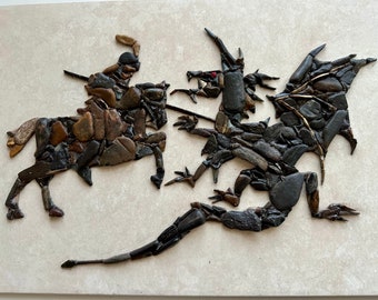 Saint George Slaying a Dragon. Pebble Mosaics. Pebble Art.