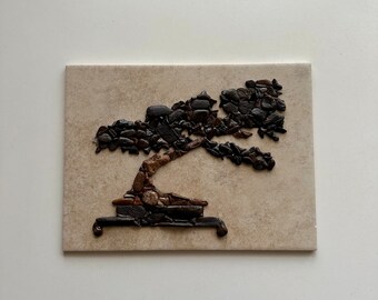 Bonsai Tree. Pebble Mosaics. Pebble Art.