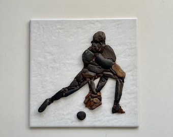 Baseball catcher. Pebble Mosaics. Pebble Art.