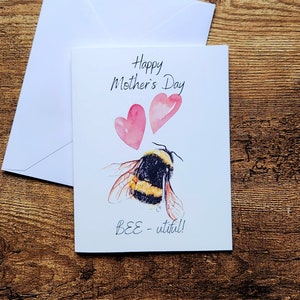 Bonne fête des mères, carte de fête des mères abeille pour fille, carte de fête des mères, carte de fête des mères femme, jeu de mots abeille, carte abeille mignonne