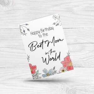 Joyeux anniversaire à la meilleure maman du monde, carte florale de fleurs sauvages pour mère, femme, carte de voeux botanique pour elle, soeur, amie