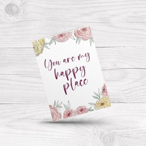 You are my happy place, Cute Couple anniversary card, Floral love card for wife, Girlfriend, Bestie, Valentine's day,Friendship just because
