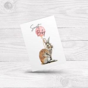 Jolie carte de bébé lapin nouveau-né, félicitations pour le nouveau-né, cadeau sur le thème de la pépinière des bois, nouvelle maman, future maman, futur papa, grand-mère, femme enceinte,
