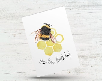 Hap-Bee Birthday card, Bumble bee card, Cute punny card, Birthday bee, Birthday card, Funny card, Card for friend, wife, husband, coworker
