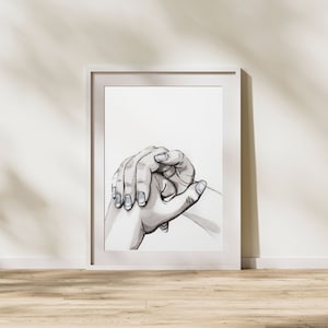 Cracking Knuckles ink hand drawing art print, Hand gesture black and white artwork, Gallery wall art home decor, Minimalist line ink art